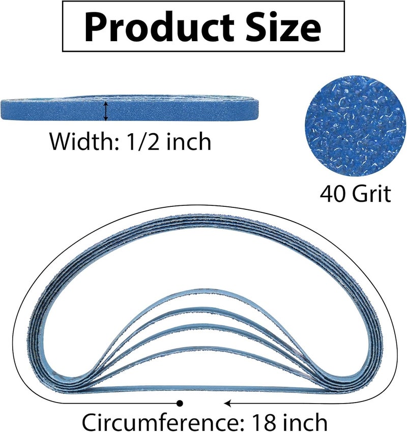 SHUTTLE GENIUS 30 Pcs 1/2" x 18" Zirconia Sanding Belts, 40 Grit 1/2x18 Inch Sanding Belts for Air Belt Sander, Zirconia Belt Sander Sanding Belts for Metal Polishing, Derusting (1/2x18in, 40 Grit) - Image 2